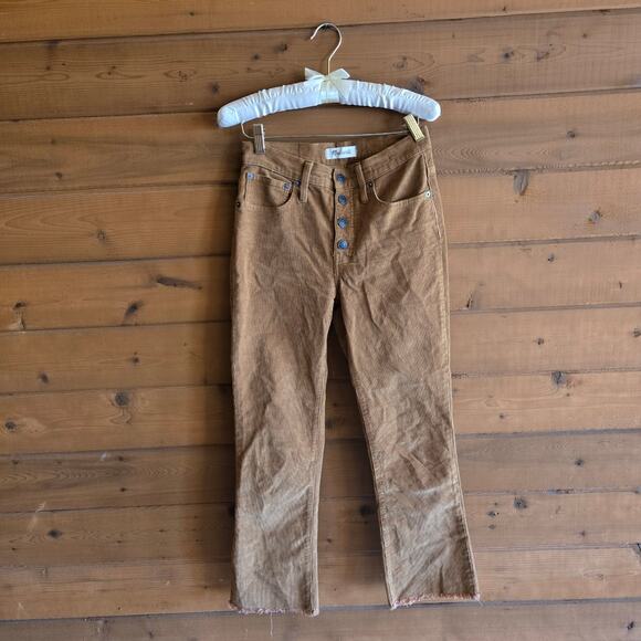 Madewell Corduroy Cali Demi-Boot Jean 25 Crop Flare Pant Raw Hem Brown Fall - Picture 2 of 6